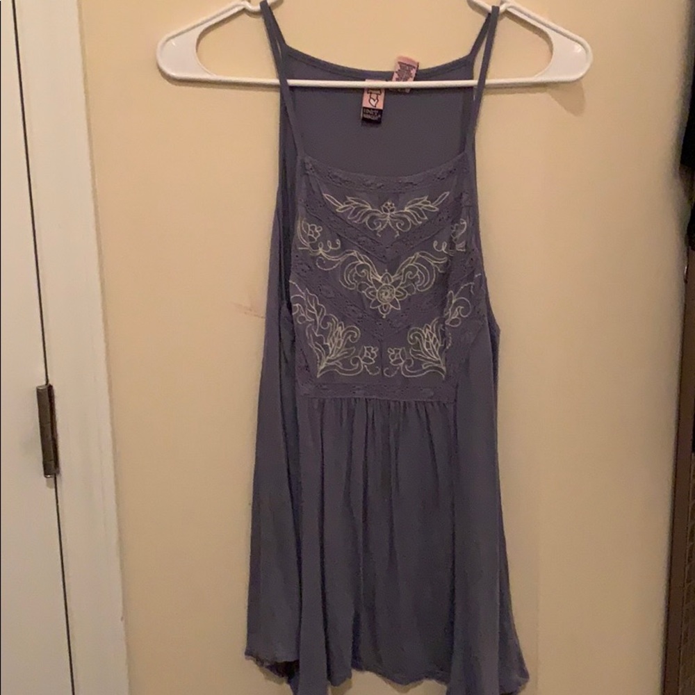Blue embroidered tank top